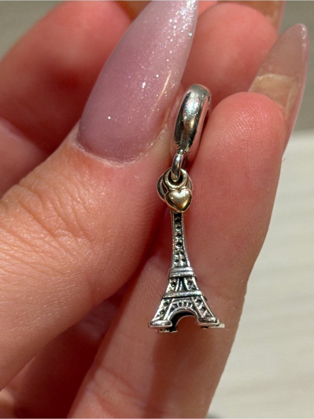 Pandora Eiffel Tower Dangle Charm with Heart Accent - Silver & 14k gold